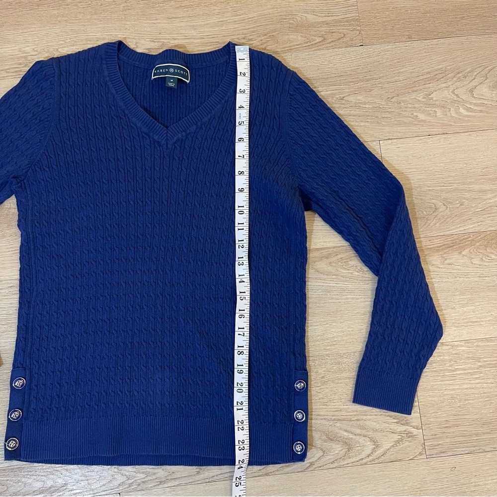 Karen Scott Navy Blue Cable Knit Sweater Women’s Size Medium 100% Cotton - Picture 10 of 13